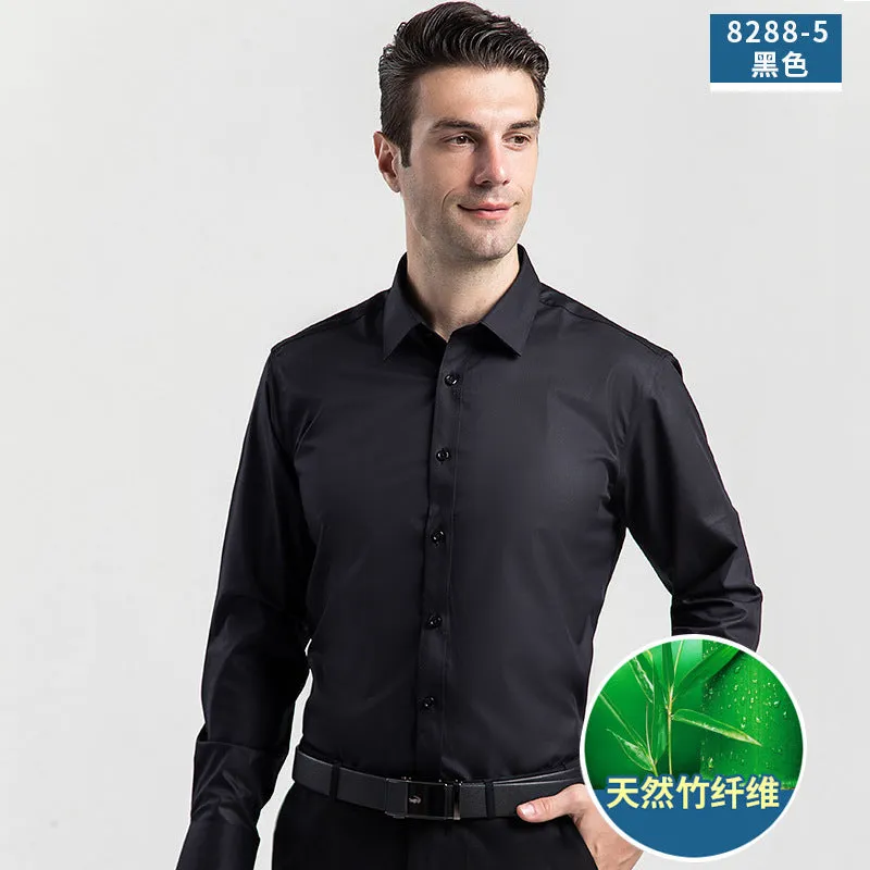 مجموعة أروين ARWEN& AJH GROUP 2024 New Bamboo Fiber Shirt Men's Business Business Wear Men's Long Sleeve Stretch Wrinkle Resistant Solid Color Dress Shirt