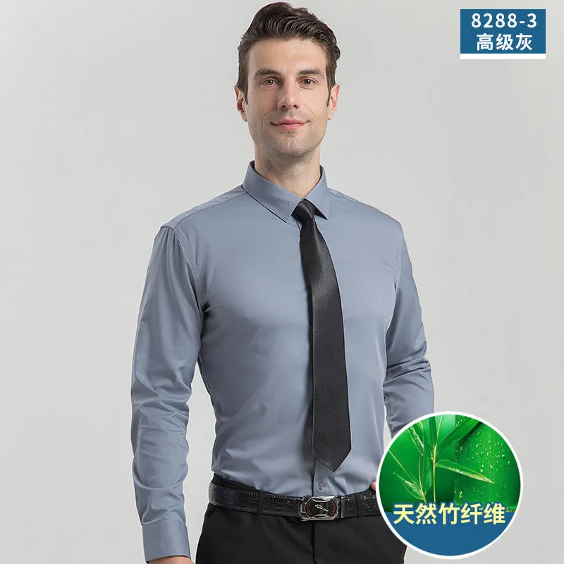 مجموعة أروين ARWEN& AJH GROUP 2024 New Bamboo Fiber Shirt Men's Business Business Wear Men's Long Sleeve Stretch Wrinkle Resistant Solid Color Dress Shirt