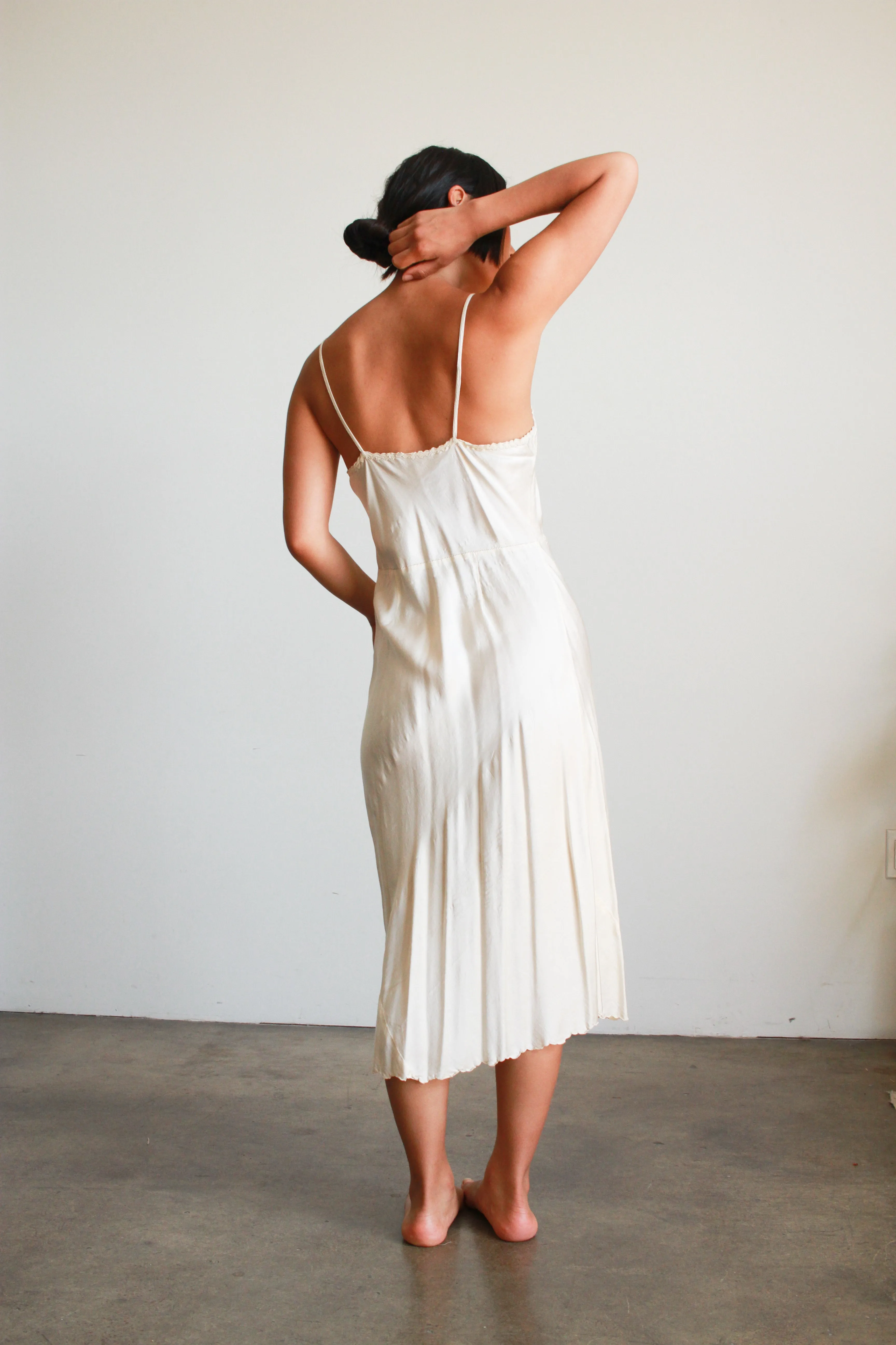 1930s Ecru Satin Embroidered Slip Dress