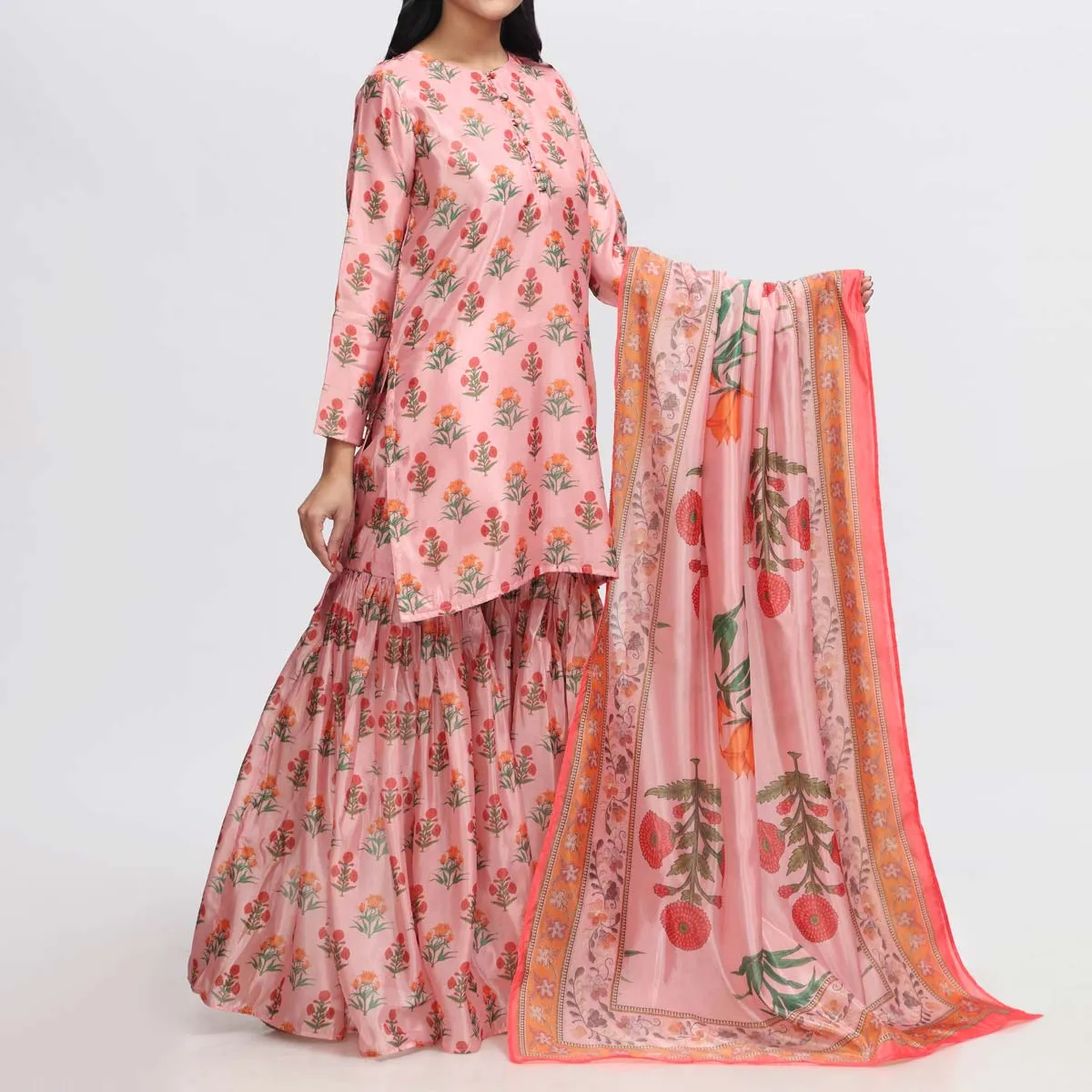 3PC- Printed Tusser Silk Suit PW3205