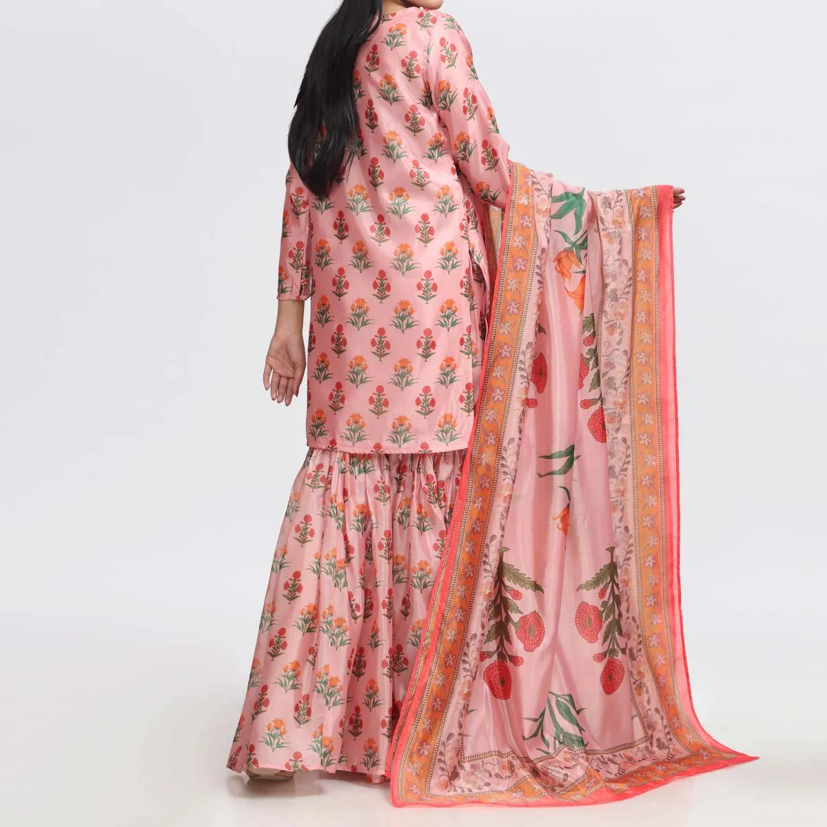 3PC- Printed Tusser Silk Suit PW3205