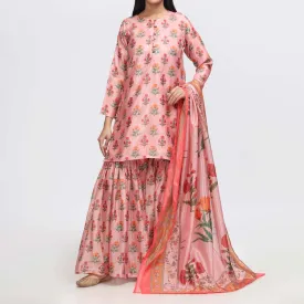 3PC- Printed Tusser Silk Suit PW3205