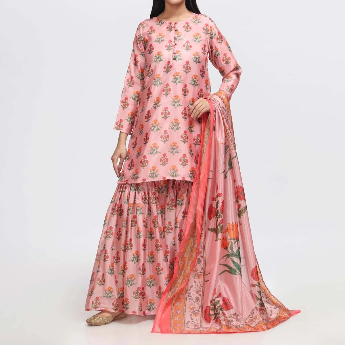 3PC- Printed Tusser Silk Suit PW3205