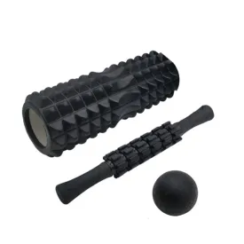 3pcs/set Crescent Hollow Foam Roller Yoga Column Set Fitness Muscle Relaxation Massager Set(33cm Black)