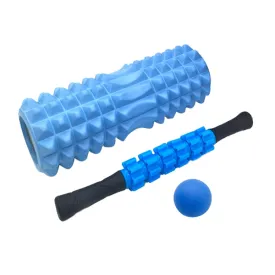 3pcs/set Crescent Hollow Foam Roller Yoga Column Set Fitness Muscle Relaxation Massager Set(45cm Blue)