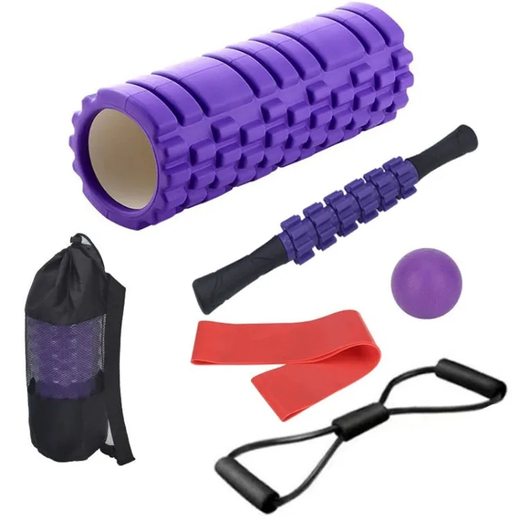 45cm 6pcs/set EVA Hollow Foam Roller Muscle Relaxation Roller Yoga Column Set Fitness Equipment(Purple)