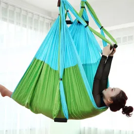 6 Handles Bodybuilding Handstand Inelasticity Aerial Yoga Hammock(Blue Green)