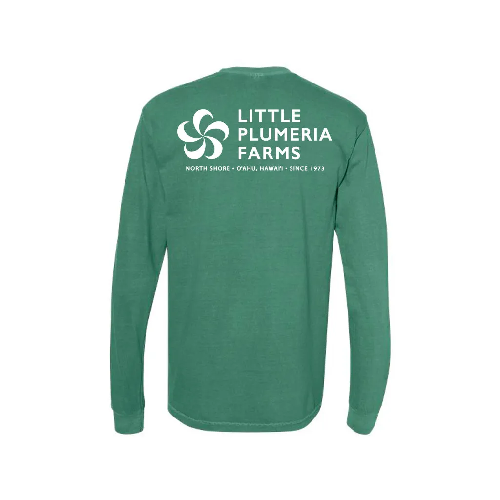 Adult Long Sleeve T-Shirt: Little Plumeria Farms Logo (Green)