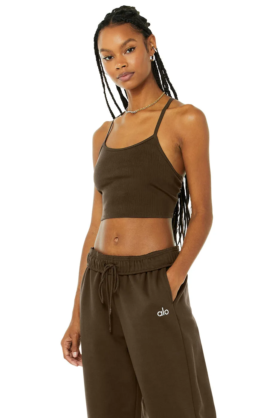 Alosoft Ribbed Crop Calm Tank - Espresso