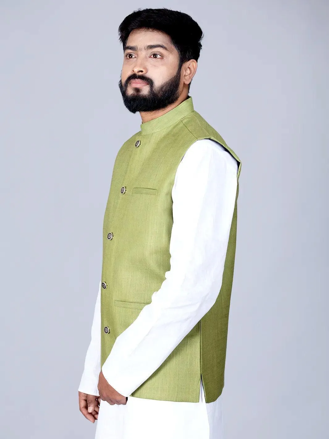 Apple Green Handwoven Cotton Modi Jacket