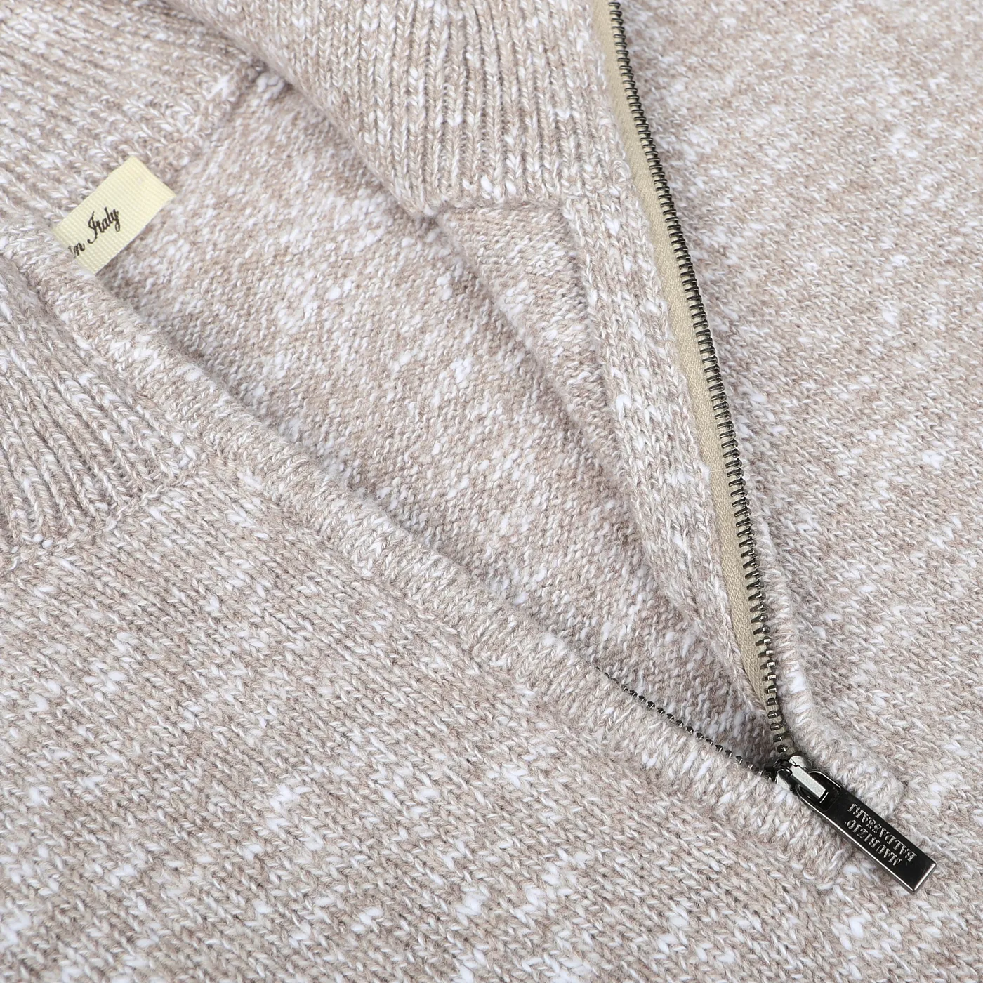 Beige Winter Wool Mouline 1/4 Zip Sweater