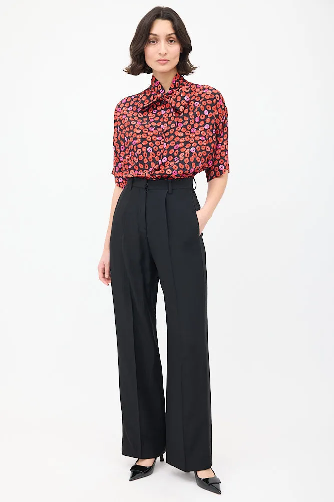 Black & Red Silk Printed Short Sleeve Shirt