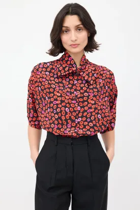 Black & Red Silk Printed Short Sleeve Shirt