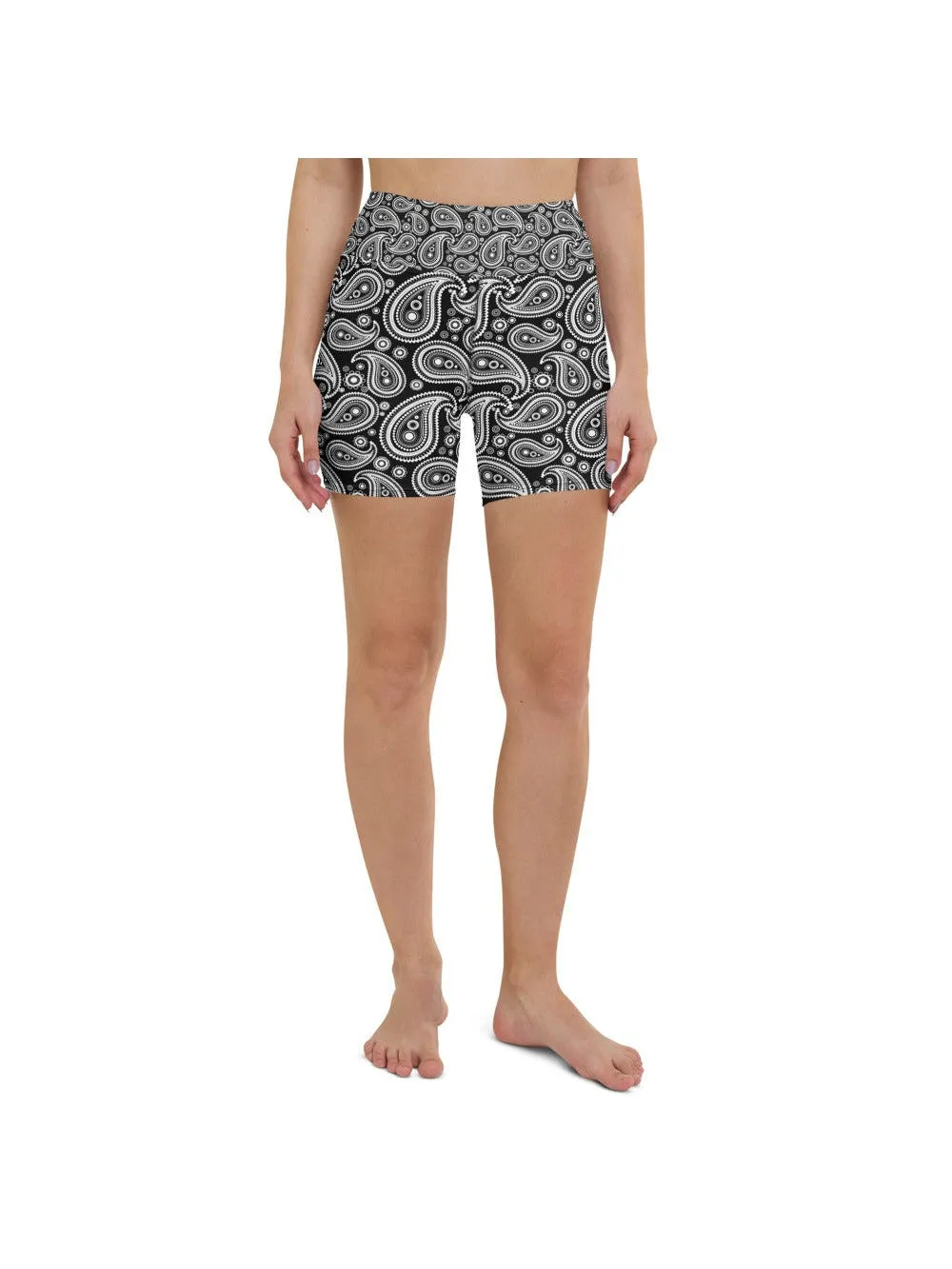 Black & White Paisley Yoga Shorts