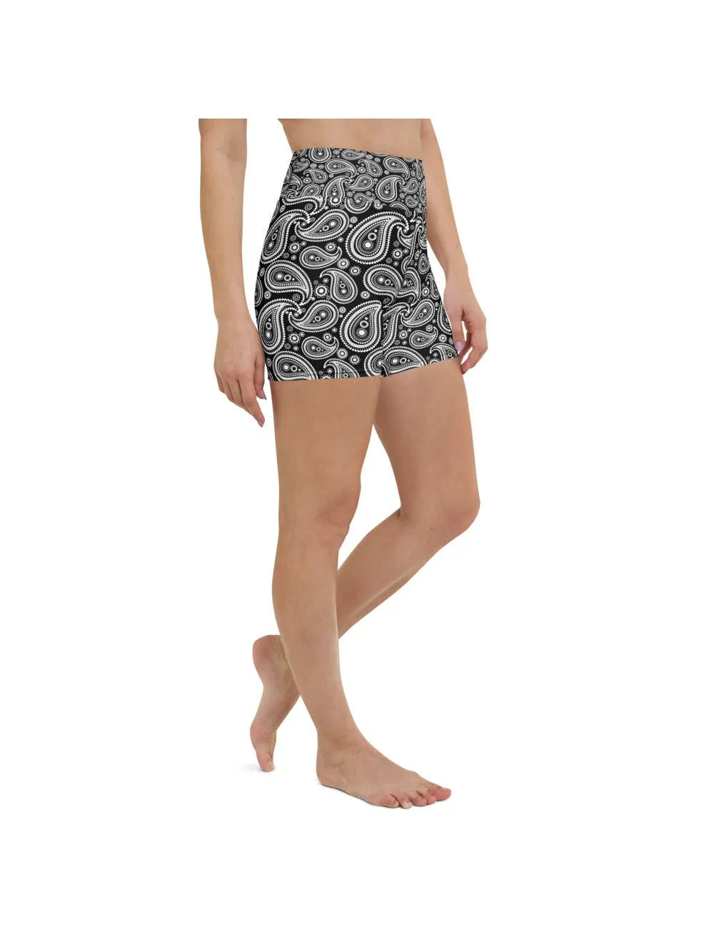 Black & White Paisley Yoga Shorts