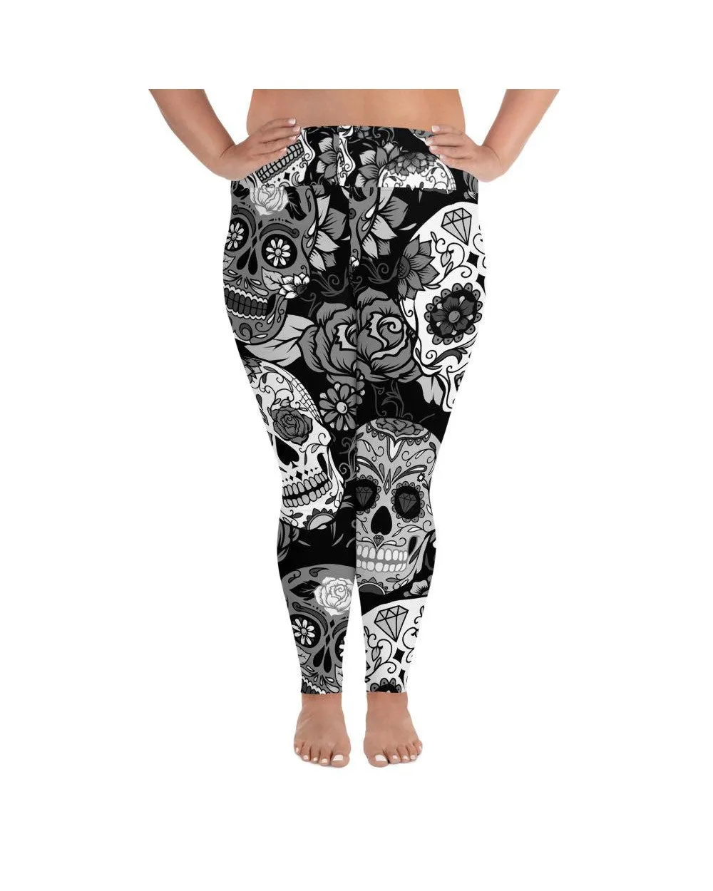 Black & White Sugar Skull Plus Size Leggings