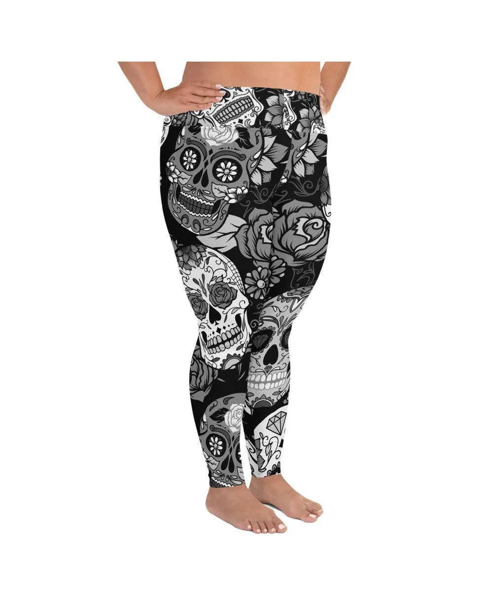 Black & White Sugar Skull Plus Size Leggings