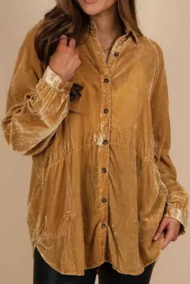 Button Down Loose Fit Velvet Resort Blouse