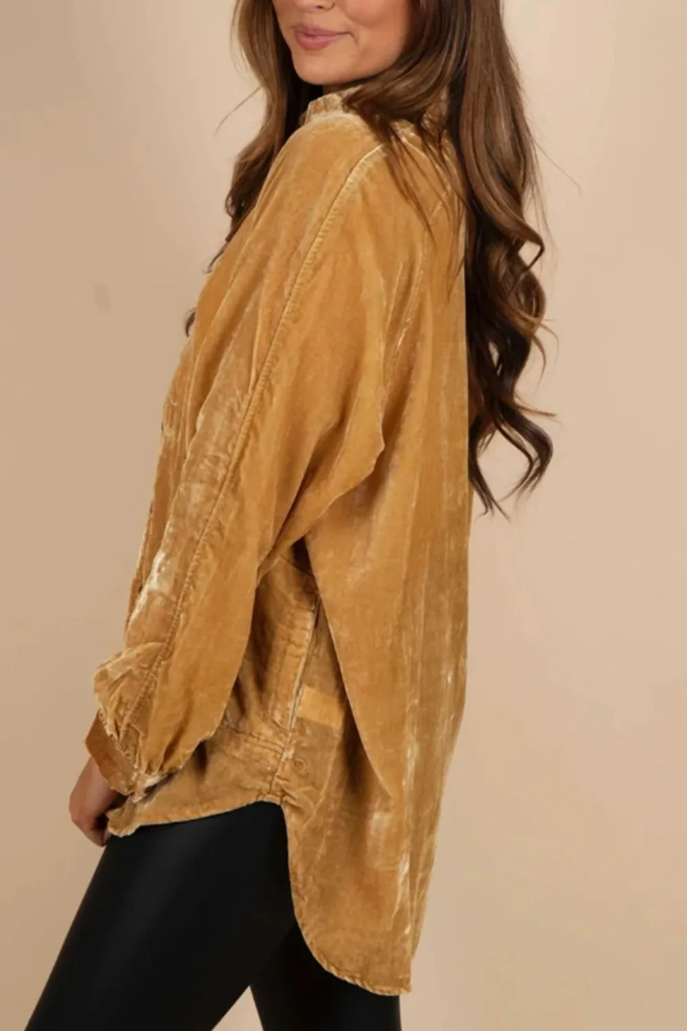 Button Down Loose Fit Velvet Resort Blouse