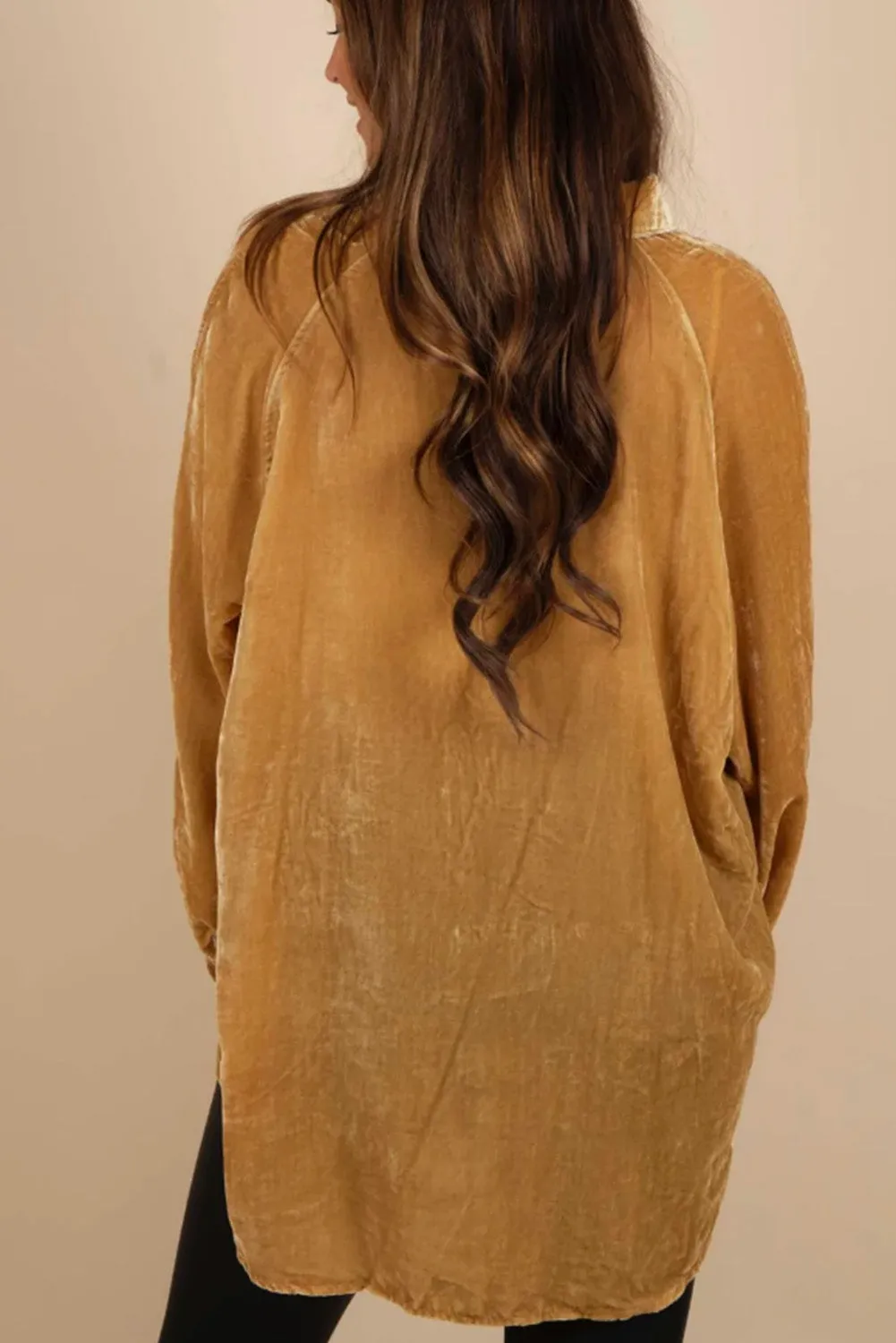 Button Down Loose Fit Velvet Resort Blouse