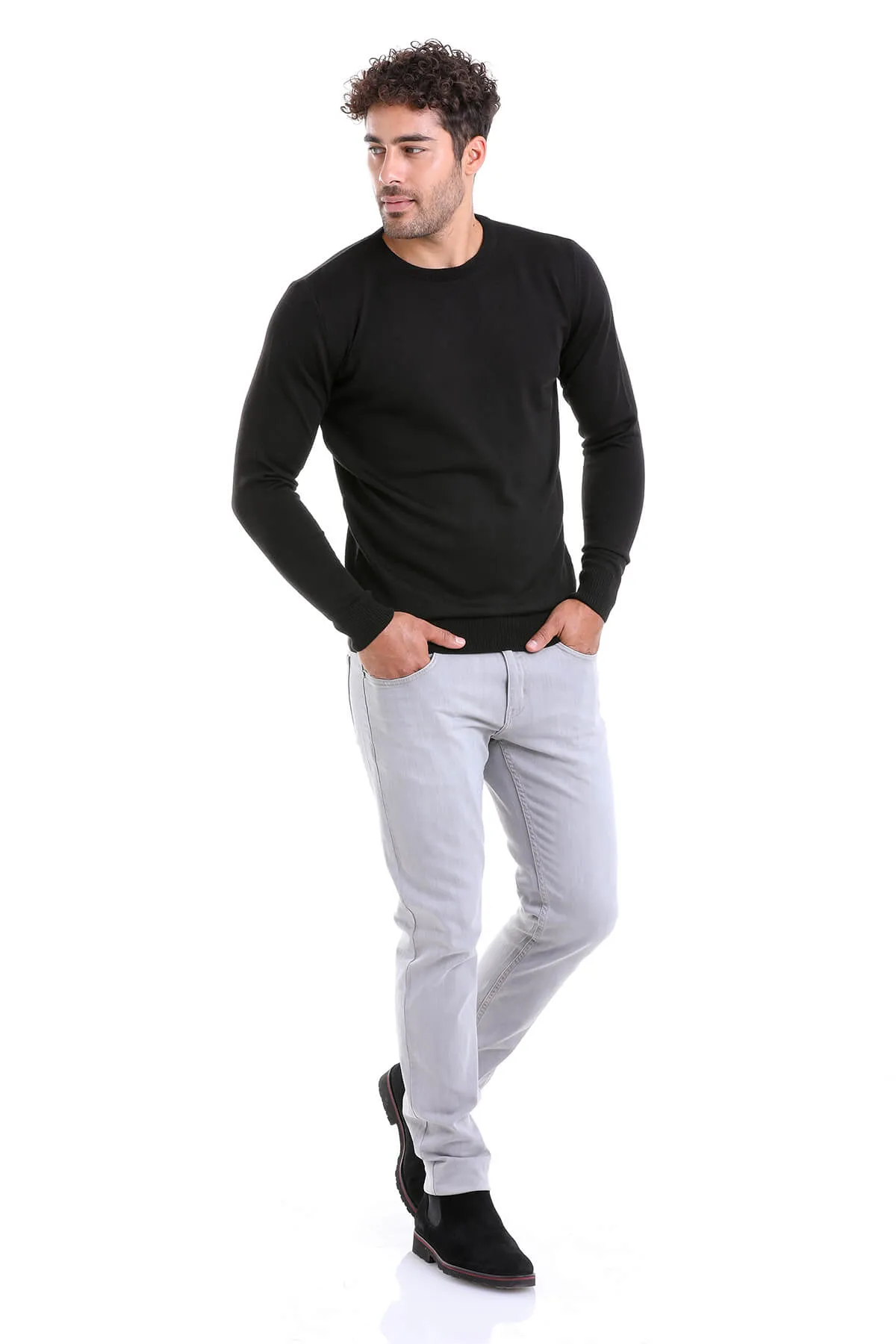 Comfort Fit Wool Blend Black Crewneck Sweater