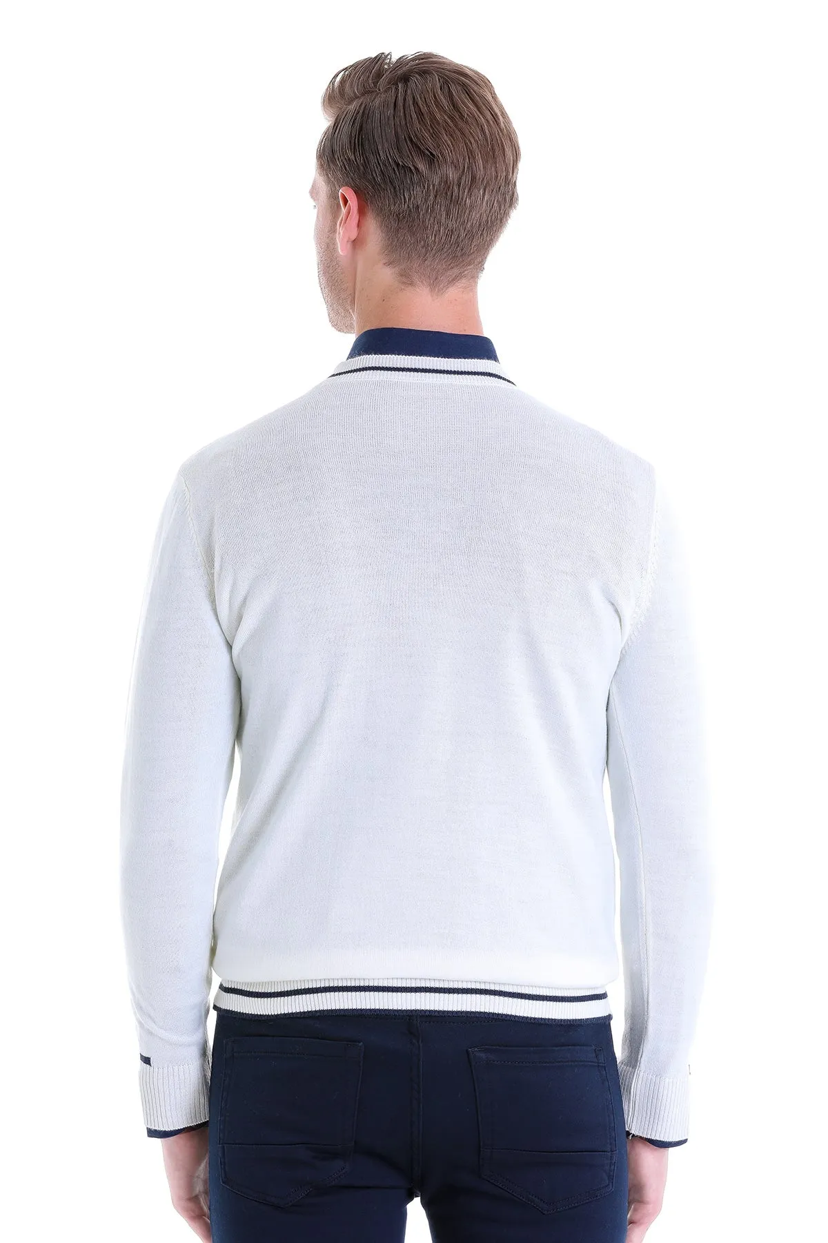 Comfort Fit Wool Blend Ecru Crewneck Sweater