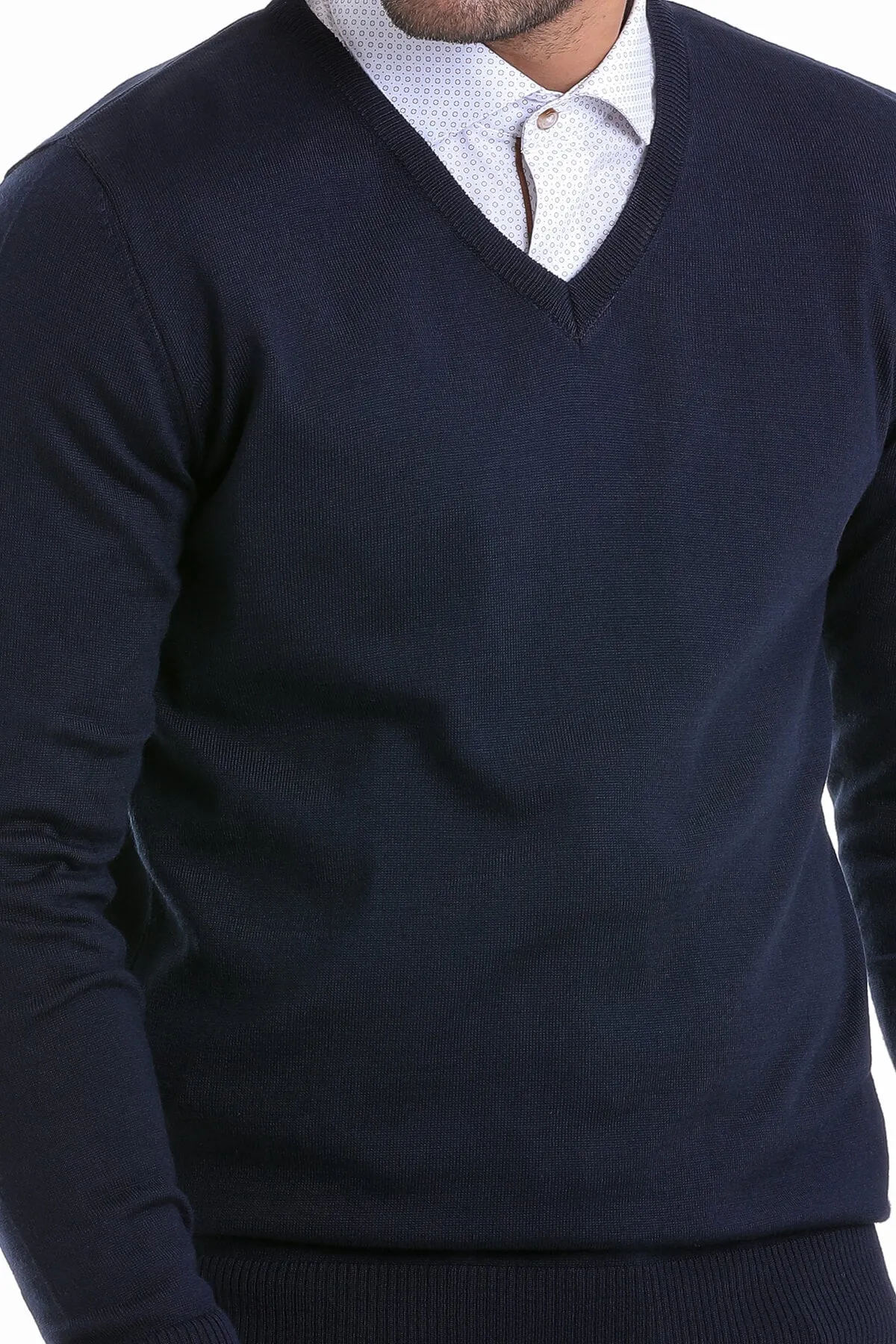 Comfort Fit Wool Blend Navy V-Neck Sweater