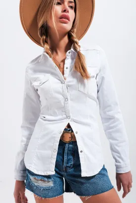 Cotton Denim Shirt in White