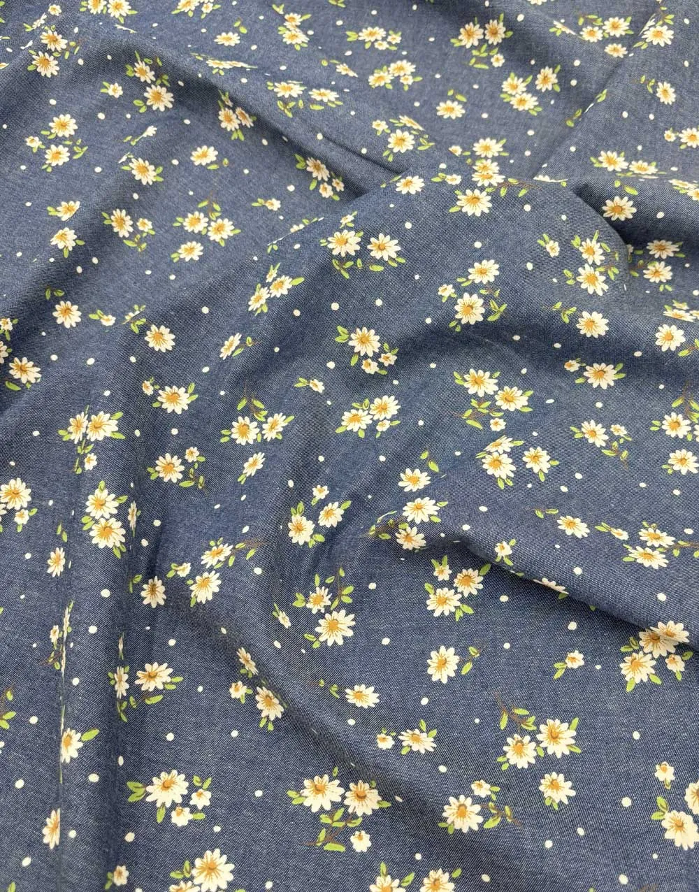 Daisy Printed Denim Chambray Fabric