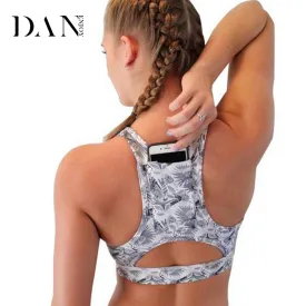 DANENJOY 2018 Women's Compression Printing Flowers Padded With Phone Pocket Plus Size Gym Yoga Bra Sportswear D-151