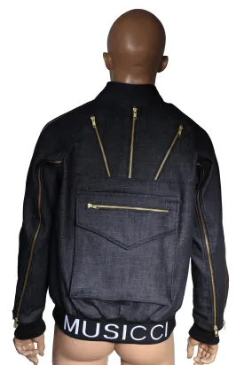 Denim sport Jacket with accesorized zippers back pocket