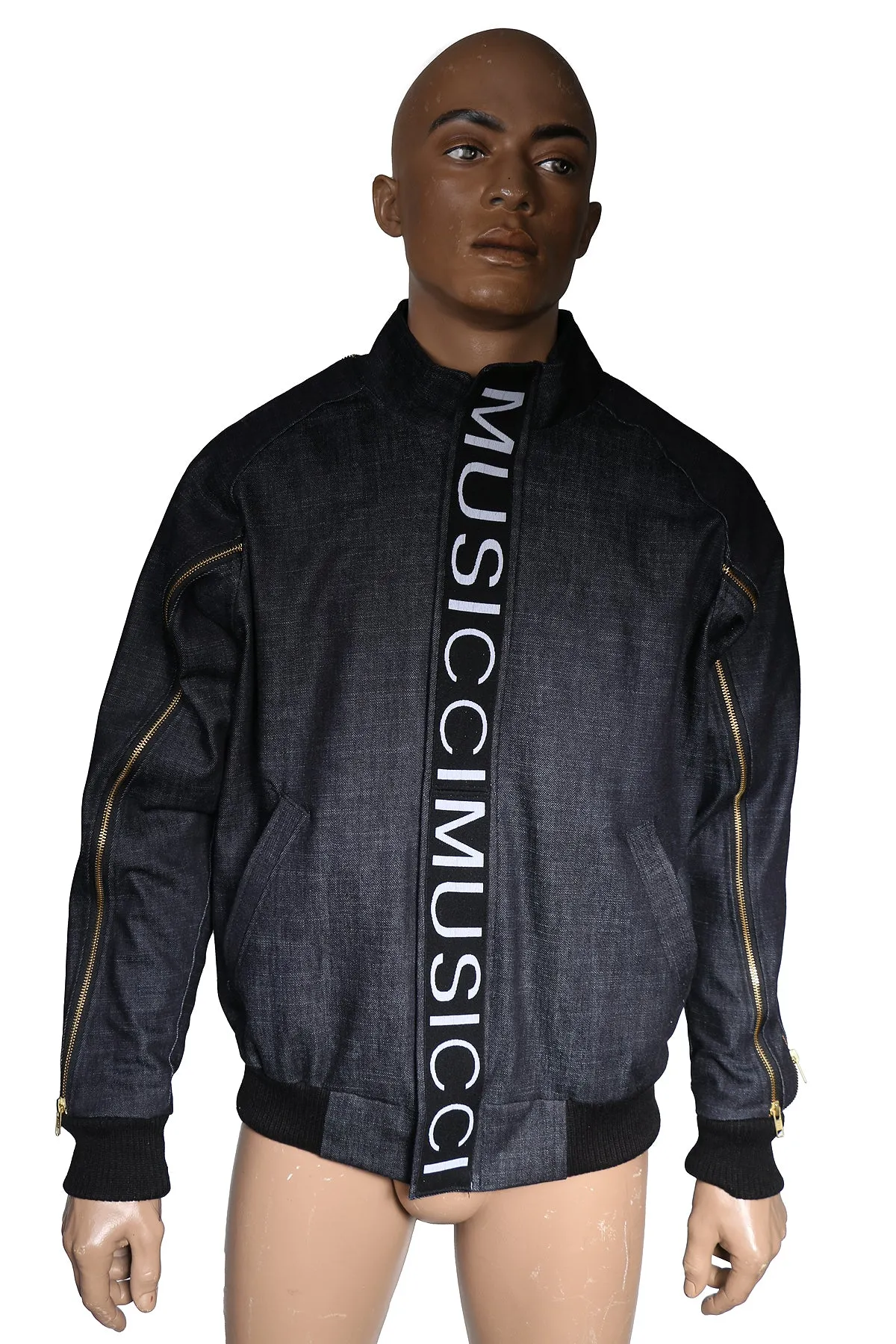 Denim sport Jacket with accesorized zippers back pocket