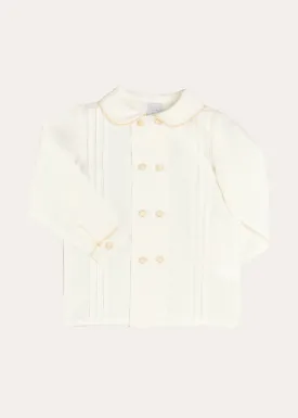 Double-Breasted Peter Pan Collar Long Sleeve Shirt with Beige Silk Piping (2-10yrs)