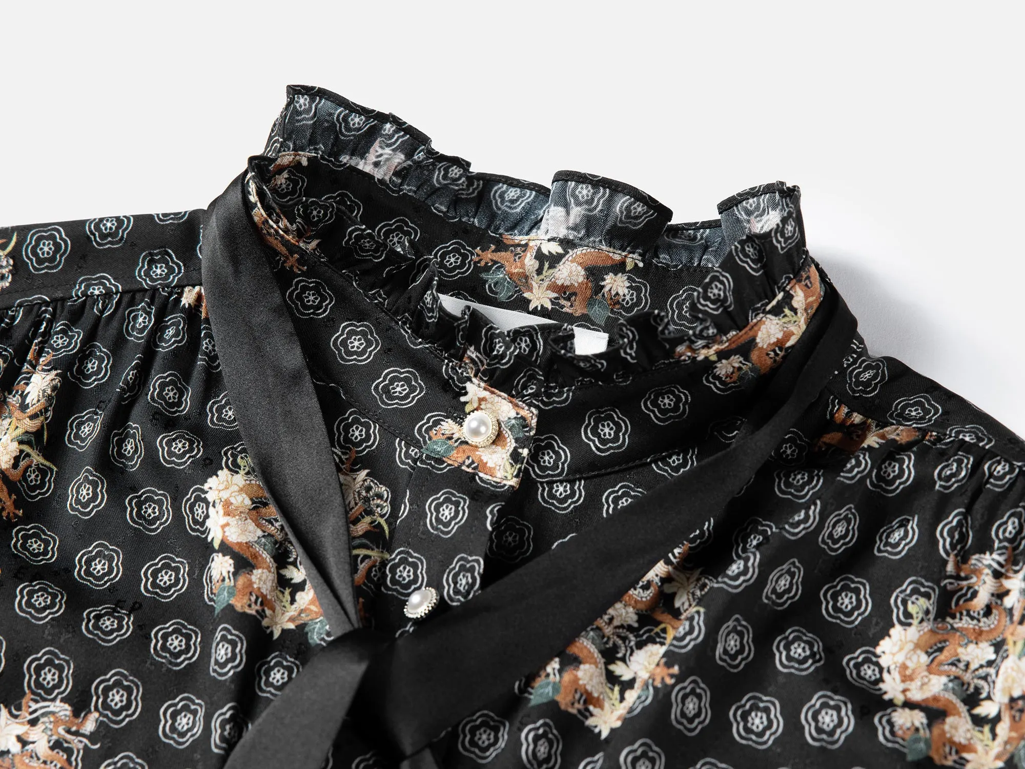 EP YAYING Bow High-Neck Printed Shirt