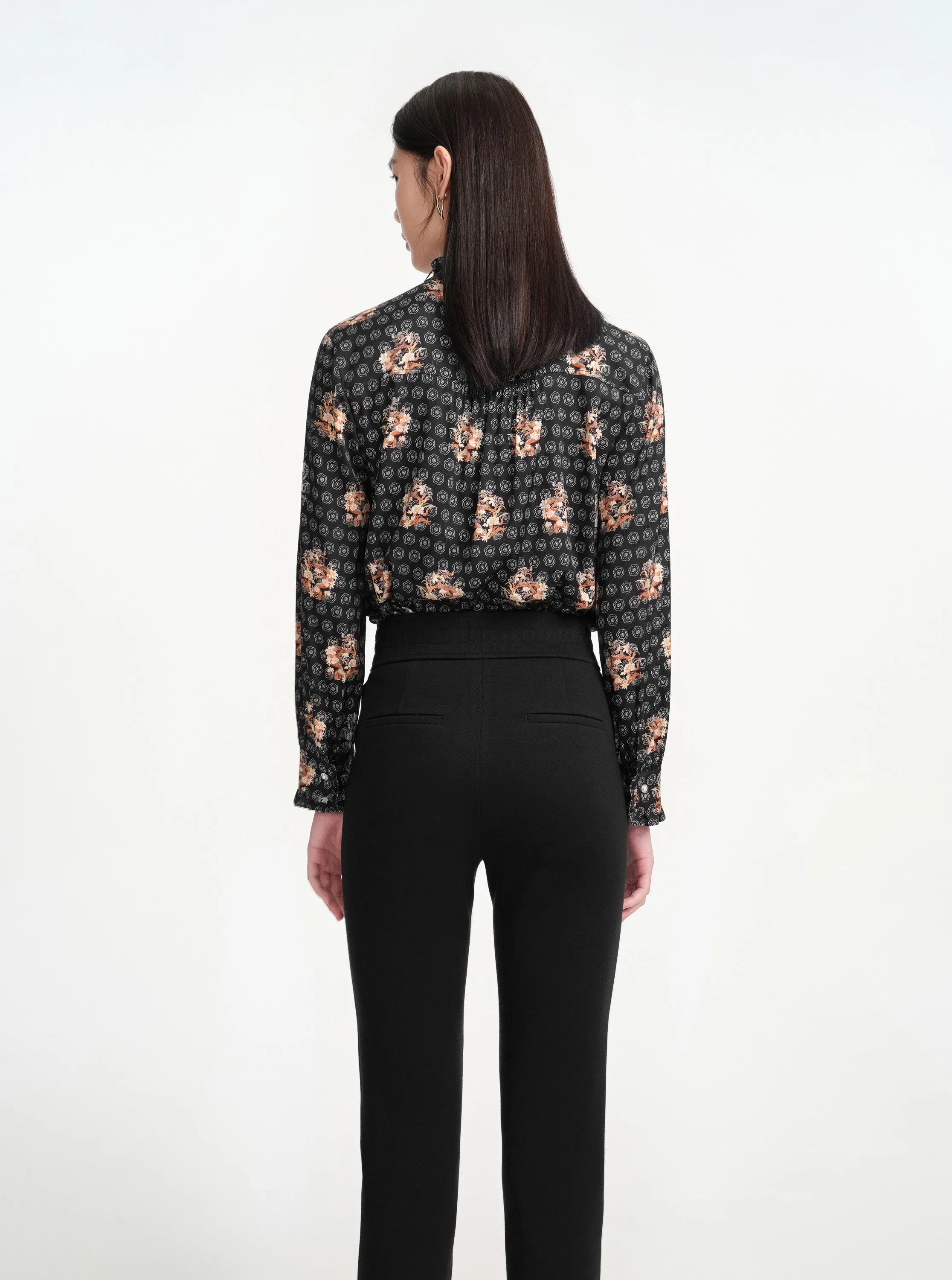 EP YAYING Bow High-Neck Printed Shirt