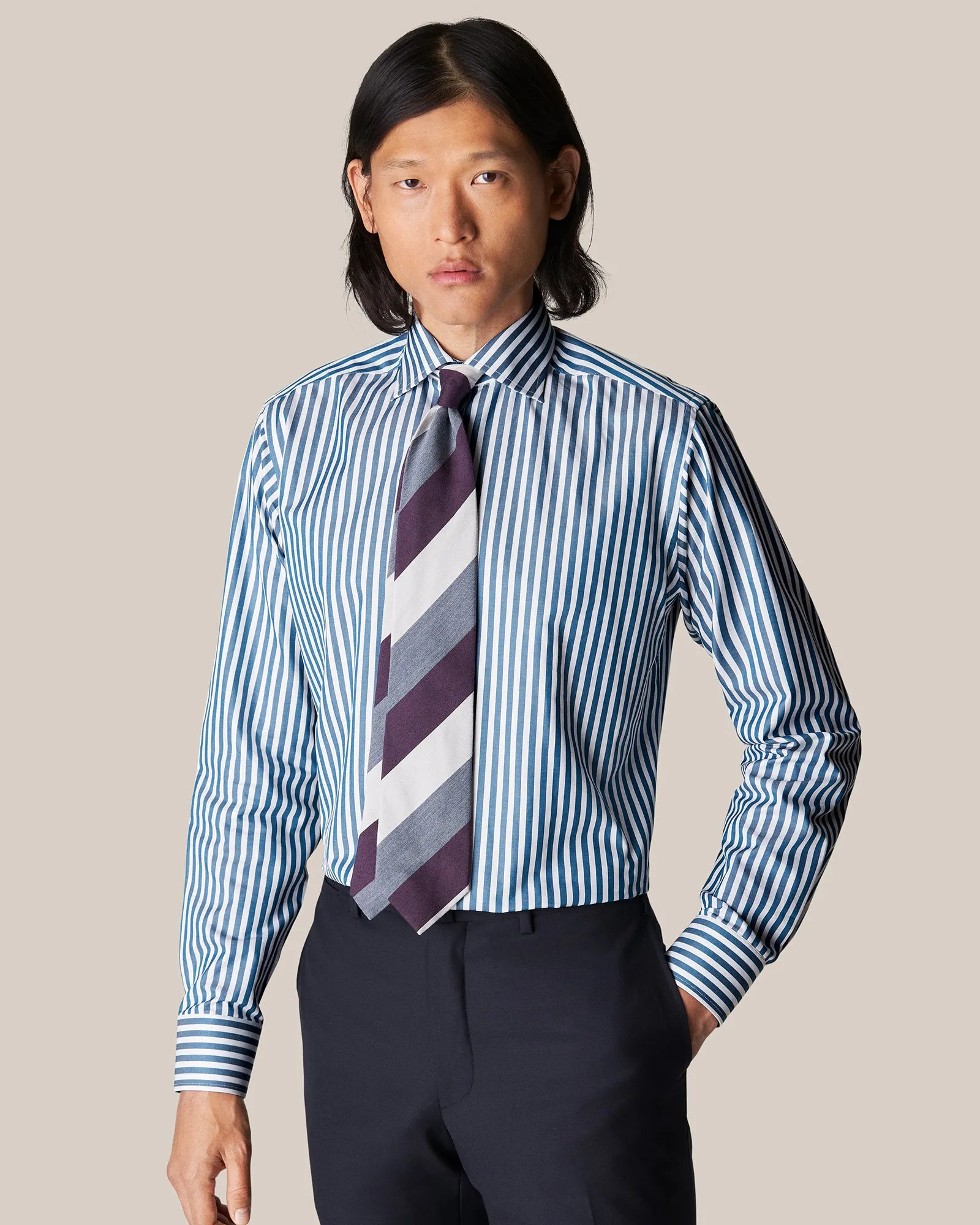 ETON 10000387427 D-BLUE STRIPE TWILL SLIM SC SHIRT