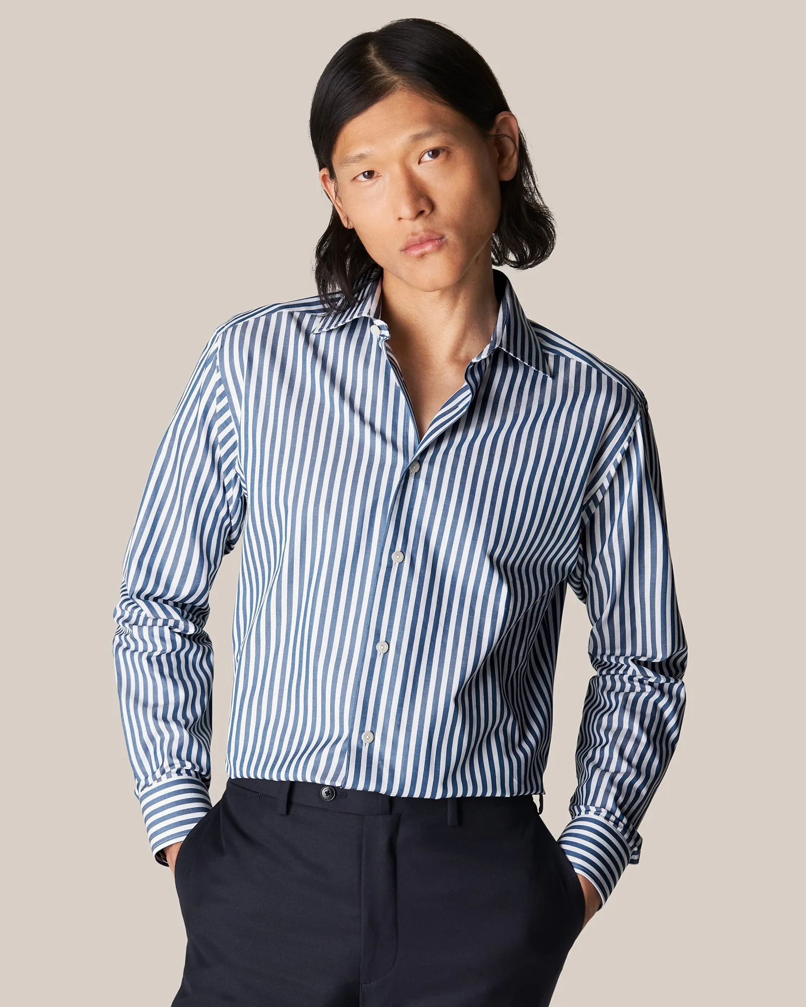 ETON 10000387427 D-BLUE STRIPE TWILL SLIM SC SHIRT