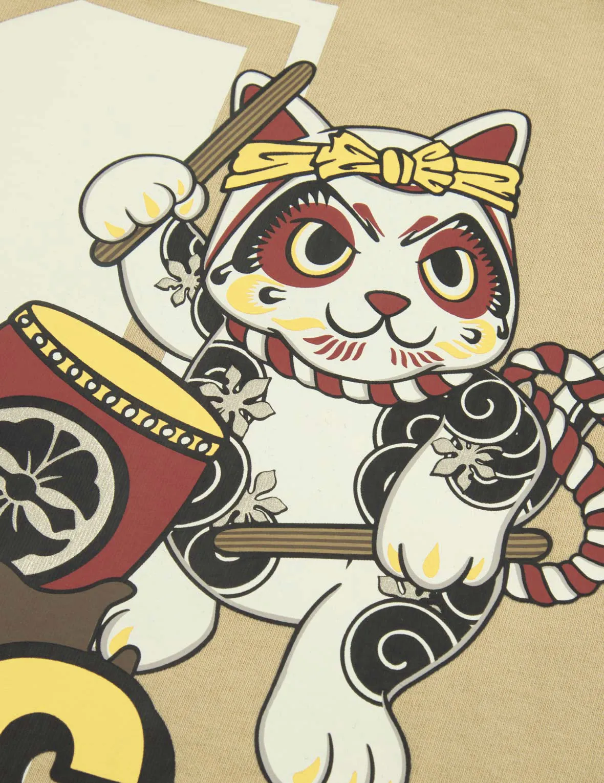 Fortune Cat with Taiko Daruma Print T-Shirt