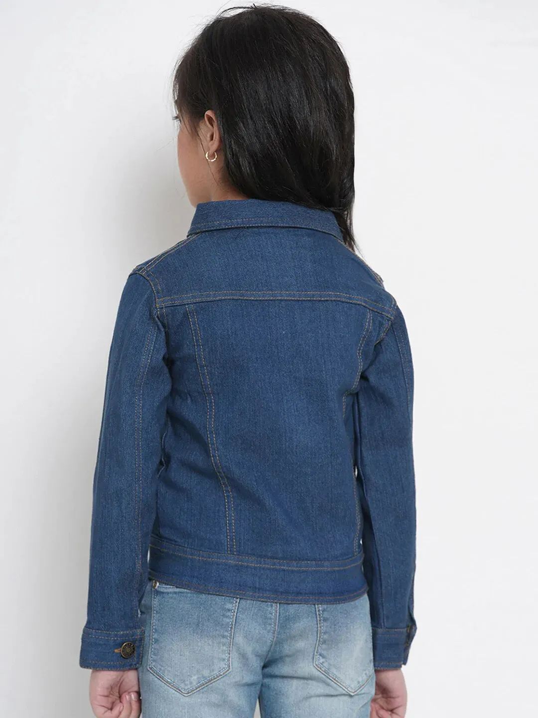 Girls Blue Solid Denim Jacket