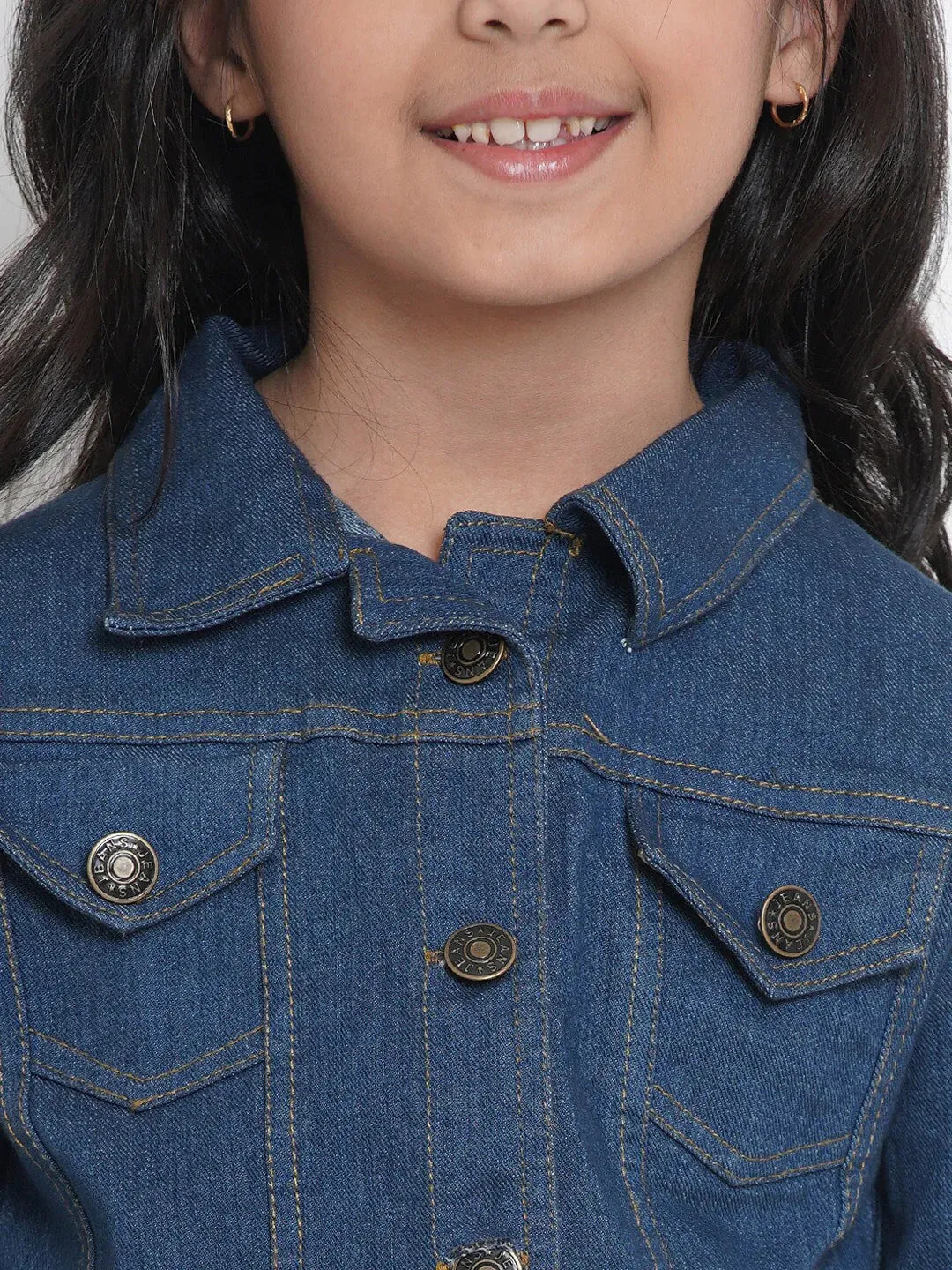 Girls Blue Solid Denim Jacket