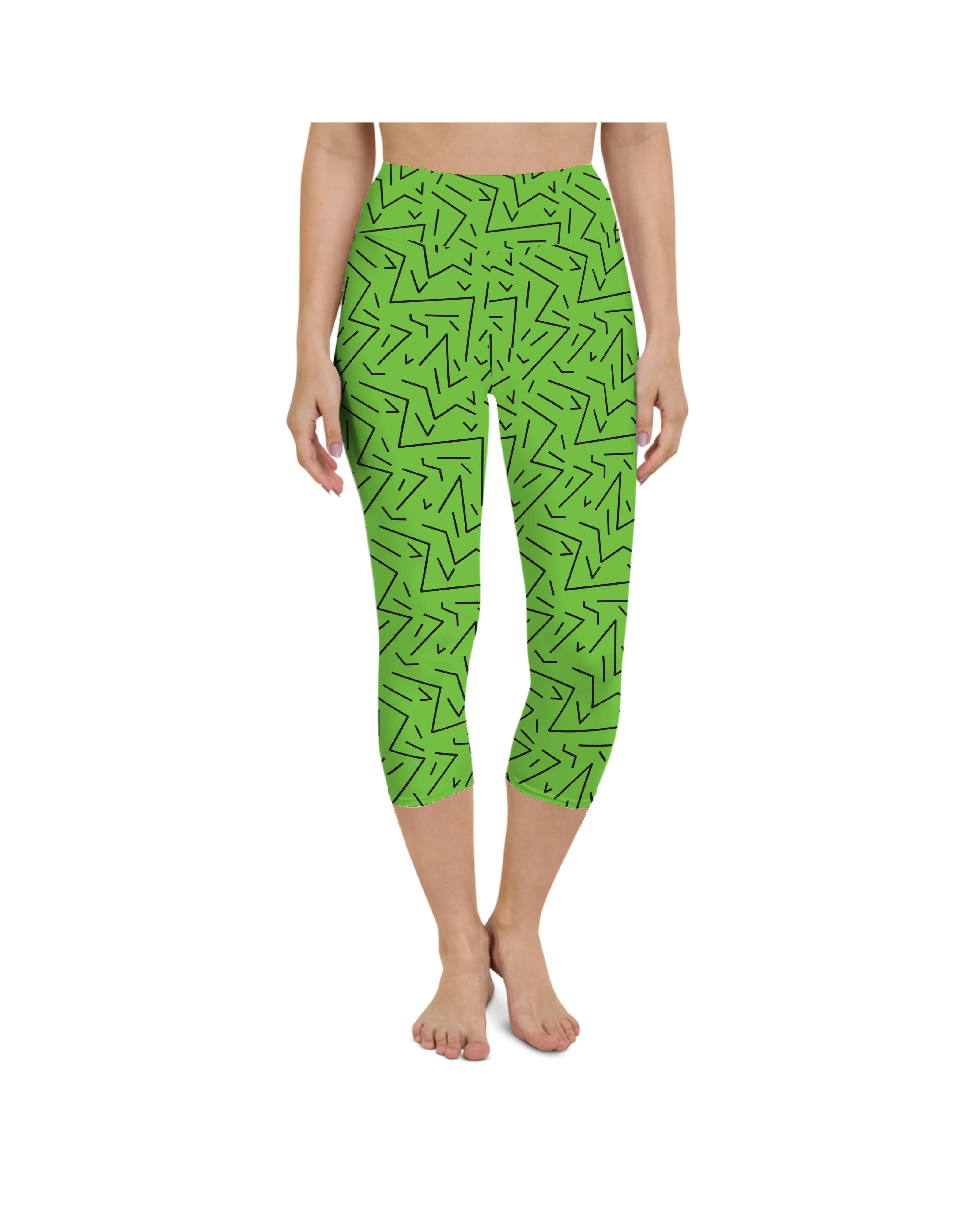 Green Black Line Yoga Capris