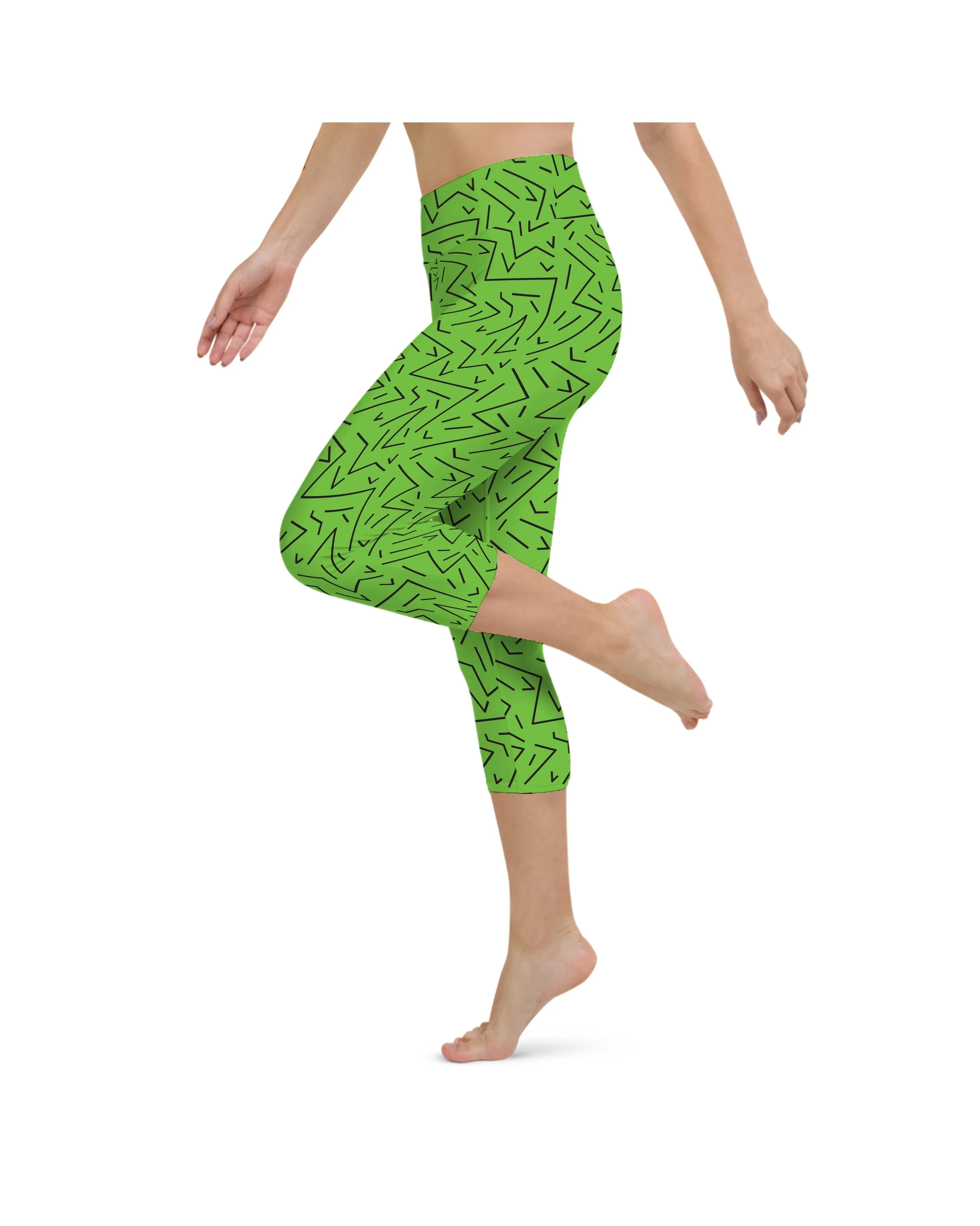 Green Black Line Yoga Capris