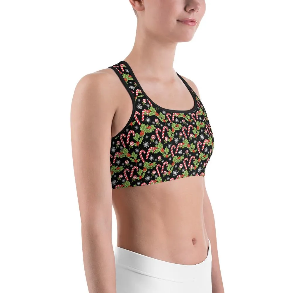 Holly Leaves with Berries Sports Bra