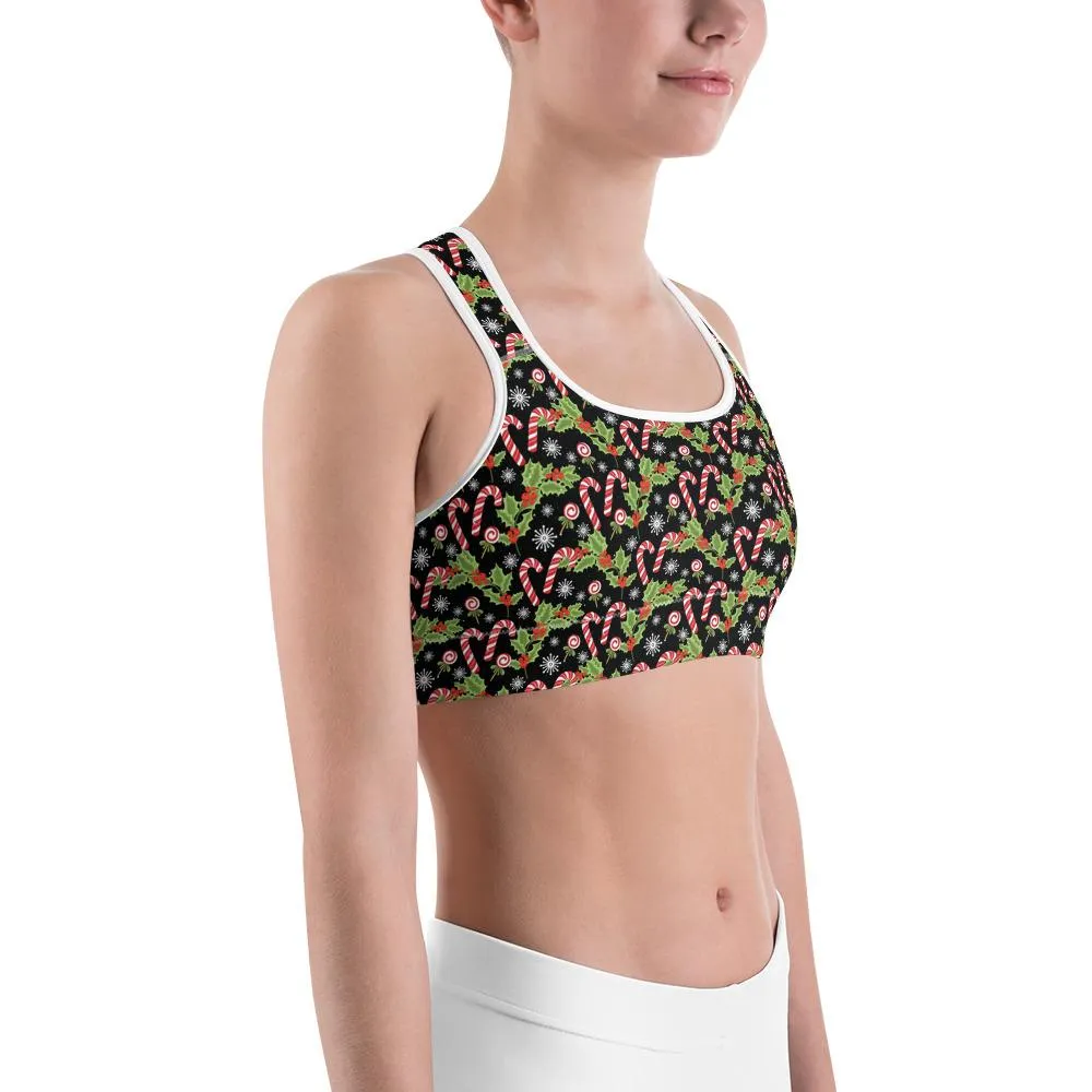 Holly Leaves with Berries Sports Bra