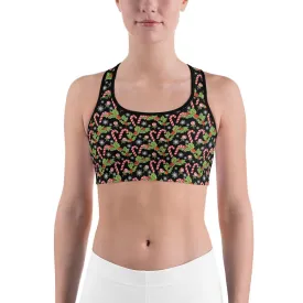 Holly Leaves with Berries Sports Bra