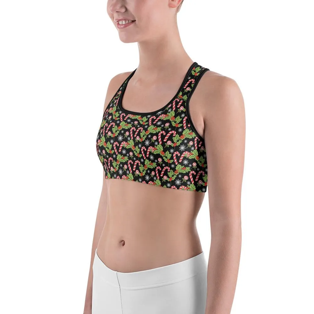 Holly Leaves with Berries Sports Bra