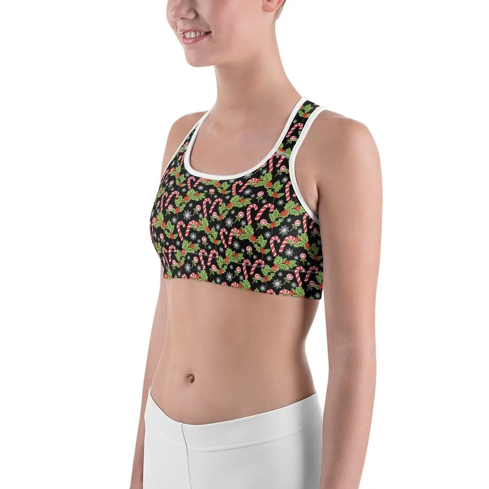 Holly Leaves with Berries Sports Bra