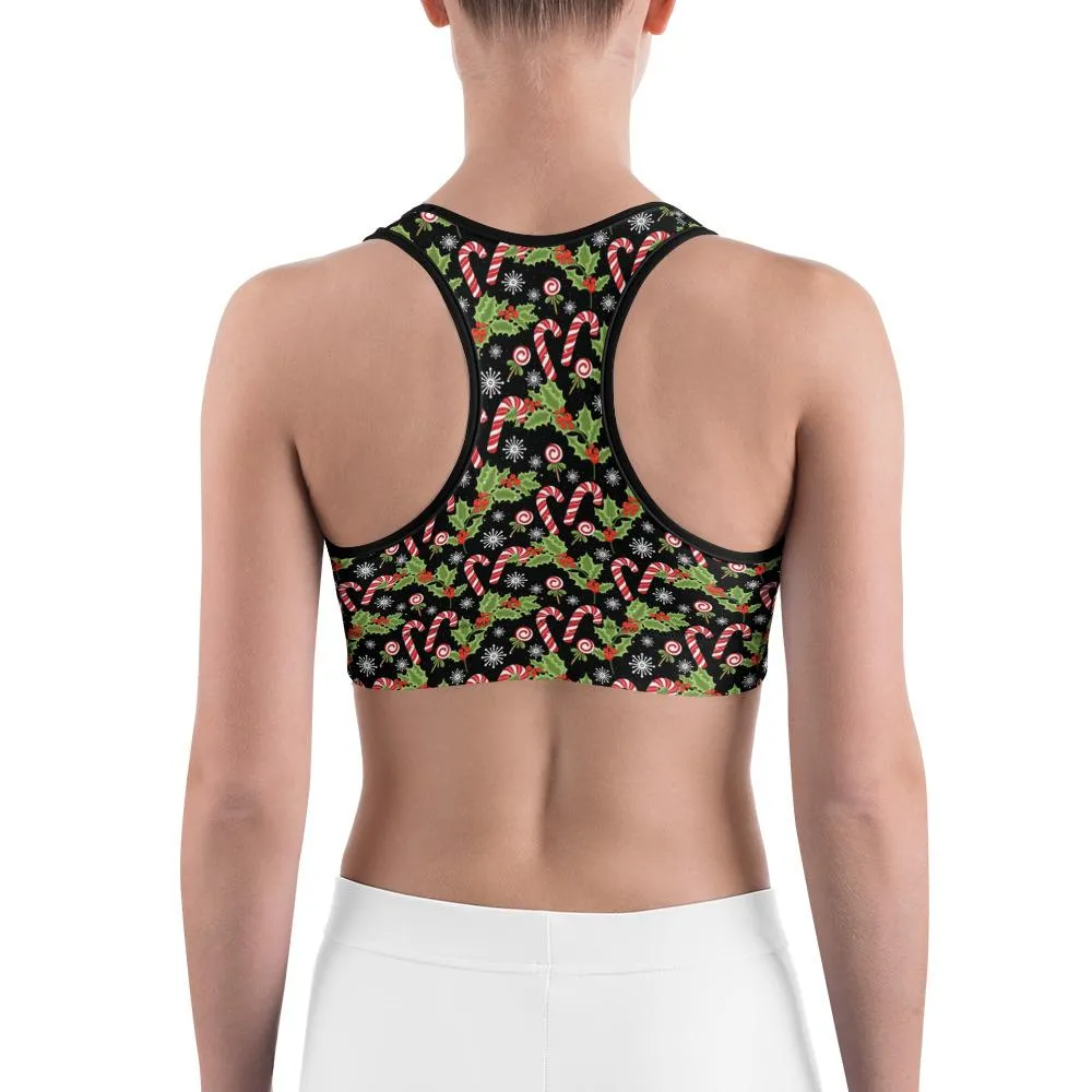 Holly Leaves with Berries Sports Bra