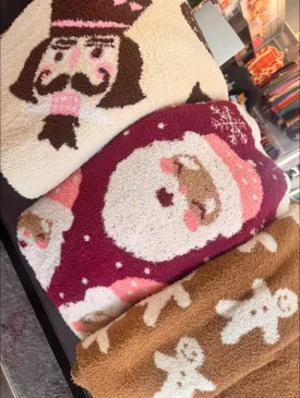 Jady K “Beyond the Cloud” Modern Holiday Blankets - Santa, Nutcracker, Gingerbread