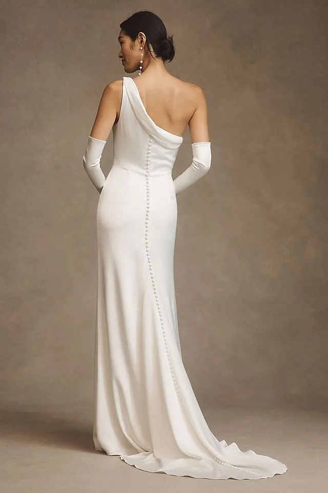 Jenny by Jenny Yoo Elora Satin One Shoulder Ruched Wedding Dress, Ivory